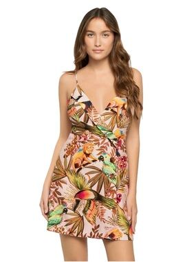 FARM Rio Into the Jungle Print Linen Blend Wrap Minidress